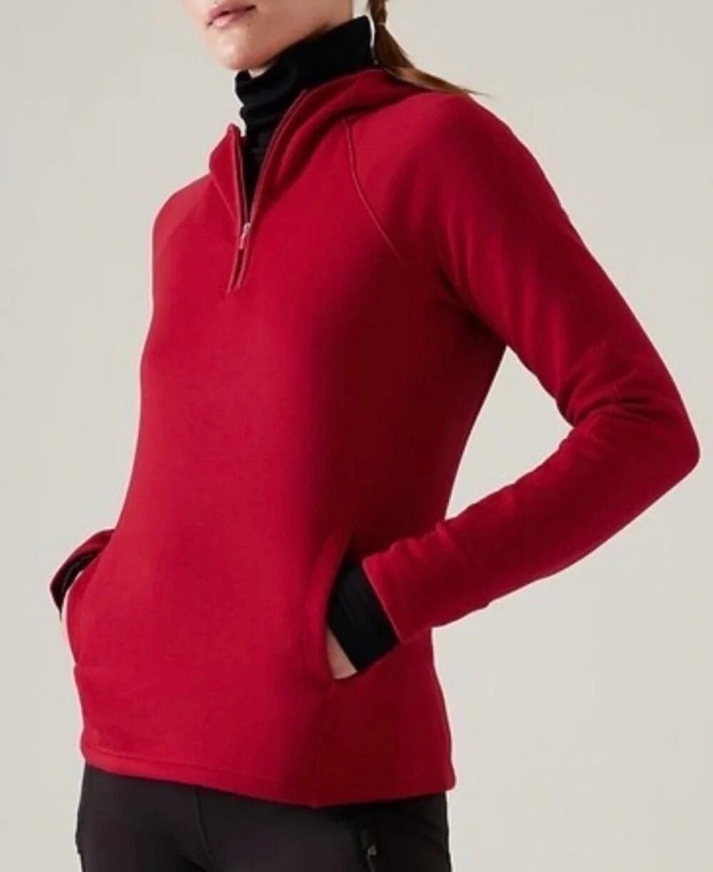 Athleta Altitude Polartec Hoodie Sweatshirt Red Outdoor Sz S